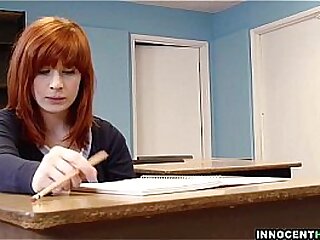InnocentHigh - redhead coed with hairy pussy Sadie Kennedy deepthroats bigcock